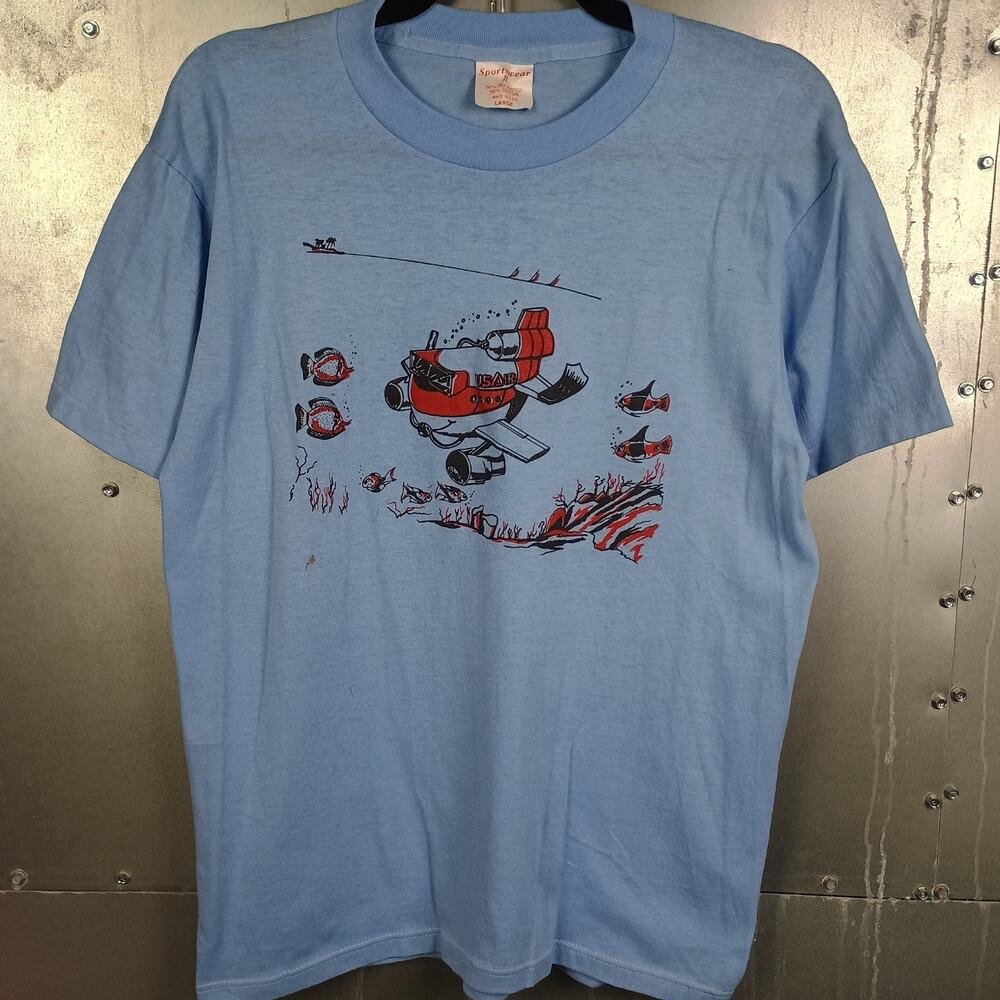 US Air Vintage 80s Soft 50/50 Blend Stretch Shirt Graphic Medium Submarine Ocean - Picture 2 of 6